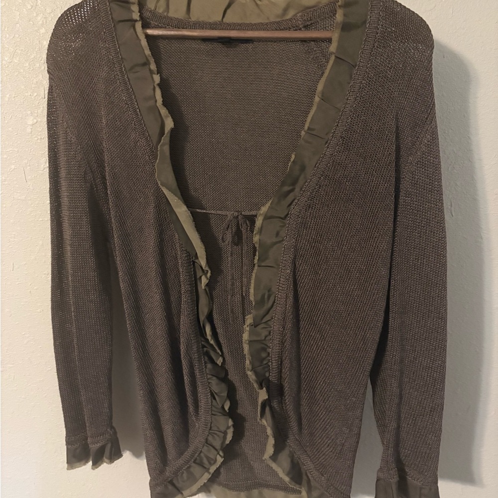 Boden Olive Brown Ruffle Cardigan - Picture 6 of 9
